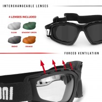 Motorcycle Goggles with 4 Interchangeable Lenses included by Bertoni Italy - AF120B Motorcycle Padded Glasses