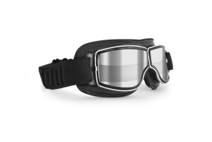 Motorcycle Riding Goggles - Adjustable strap - Black - Anticrash Clear Mirrored Lens - Special ventilation | Bertoni Italy