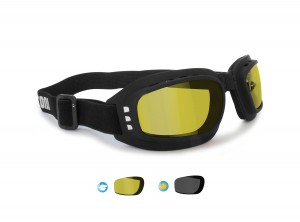 Motorcycle Goggles Riding Padded Glasses Photochromic Polarized Yellow - Adjustable Strap - Ventilated - Bertoni Italy P112FTA Motorbike Goggles 