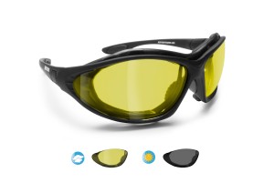 Motorcycle Goggles convertible to mask with Photochromic Polarized Yellow Lenses by Bertoni Italy P333FTA