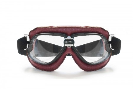 Lunettes Moto Vintage en Cuir Rouge AF196R