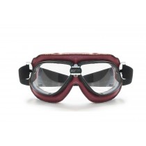 Vintage Motorcycle Goggles in  RED Leather and Black Stitching with Clear Lenses By Bertoni Italy