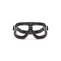 Vintage Motorcycle Goggles in Black Leather and Orange Stitching with Smoke Lenses By Bertoni Italy - AF196A