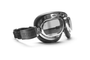 Motorcycle Goggles Vintage Style with Antifog and Anticrash Lenses - Light Smoked Clear Antifog Lens - Steel Frame - by Bertoni Italy - AF191CRS