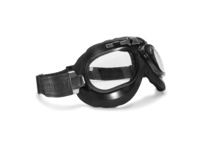 Motorcycle Goggles Real Black Calfskin Leather by Bertoni Italy - AF191L Vintage Biker Aviator Goggles 