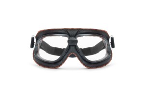Vintage Motorcycle Goggles in Black Leather and Orange Stitching with Smoke Lenses By Bertoni Italy - AF196A