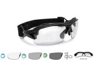 Motorcycle Prescription Glasses and Goggles – 3 Interchangeable Antifog Lenses - Removable Clip for Pescription Lenses - Interchangeable Arms and Strap – AF399 by Bertoni Italy 