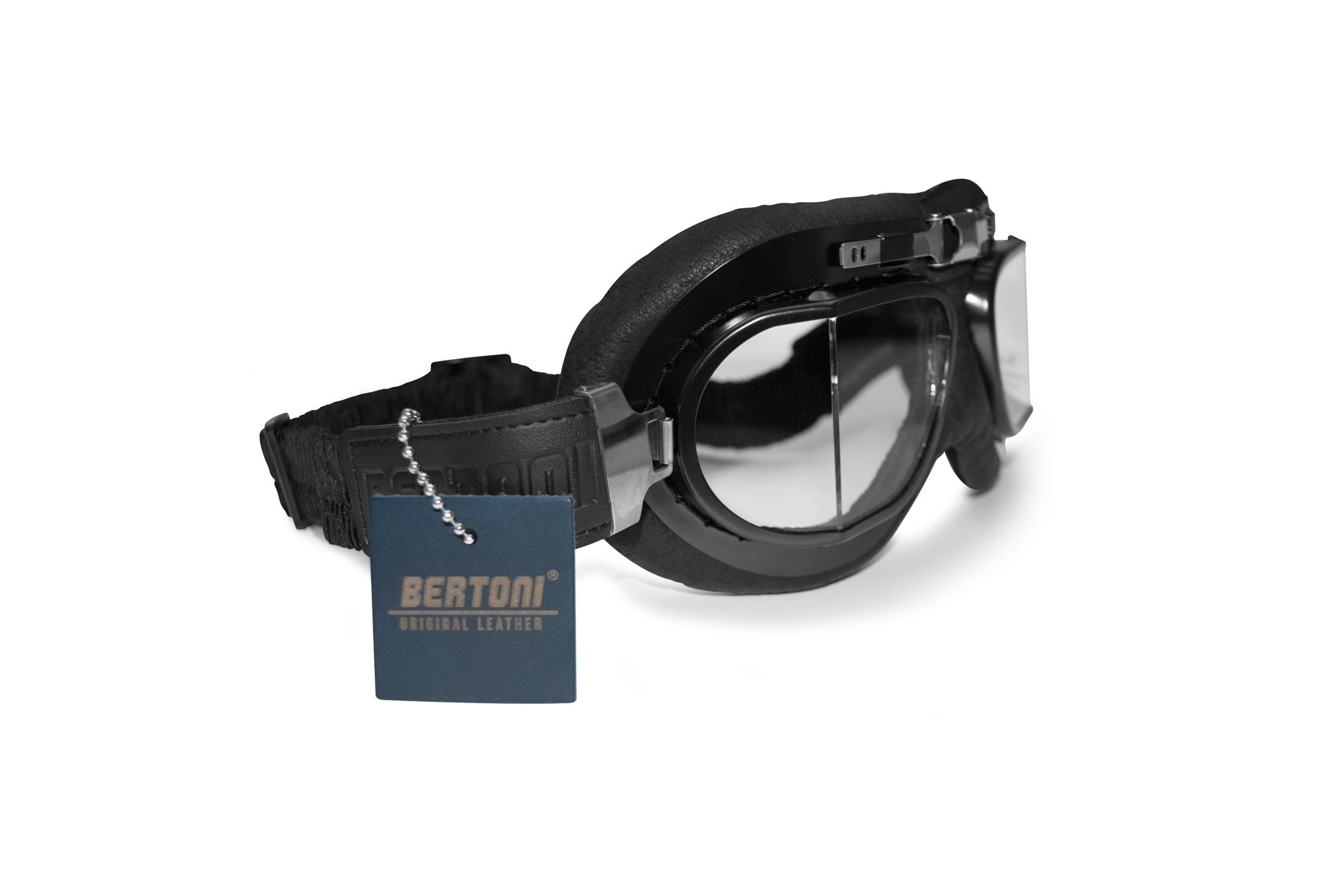 otorcycle Goggles Real Black Calfskin Leather by Bertoni Italy - AF193L Vintage Aviator Bikers Goggles 