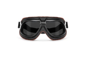 Vintage Motorcycle Goggles in Black Leather and Orange Stitching with Smoke Lenses By Bertoni Italy - AF196A