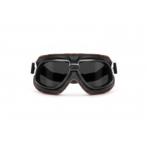 Vintage Motorcycle Goggles in Black Leather and Orange Stitching with Smoke Lenses By Bertoni Italy - AF196A