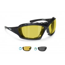Motorcycle Goggles Sunglasses- Photochromic Antifog Lens - Interchangeable Arms and Strap - by Bertoni Italy - F366A - Removable Optical Clip for Prescription lenses included