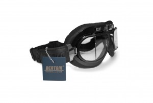 Motorcycle Goggles Real Black Calfskin Leather by Bertoni Italy - AF193L Vintage Aviator Bikers Goggles 