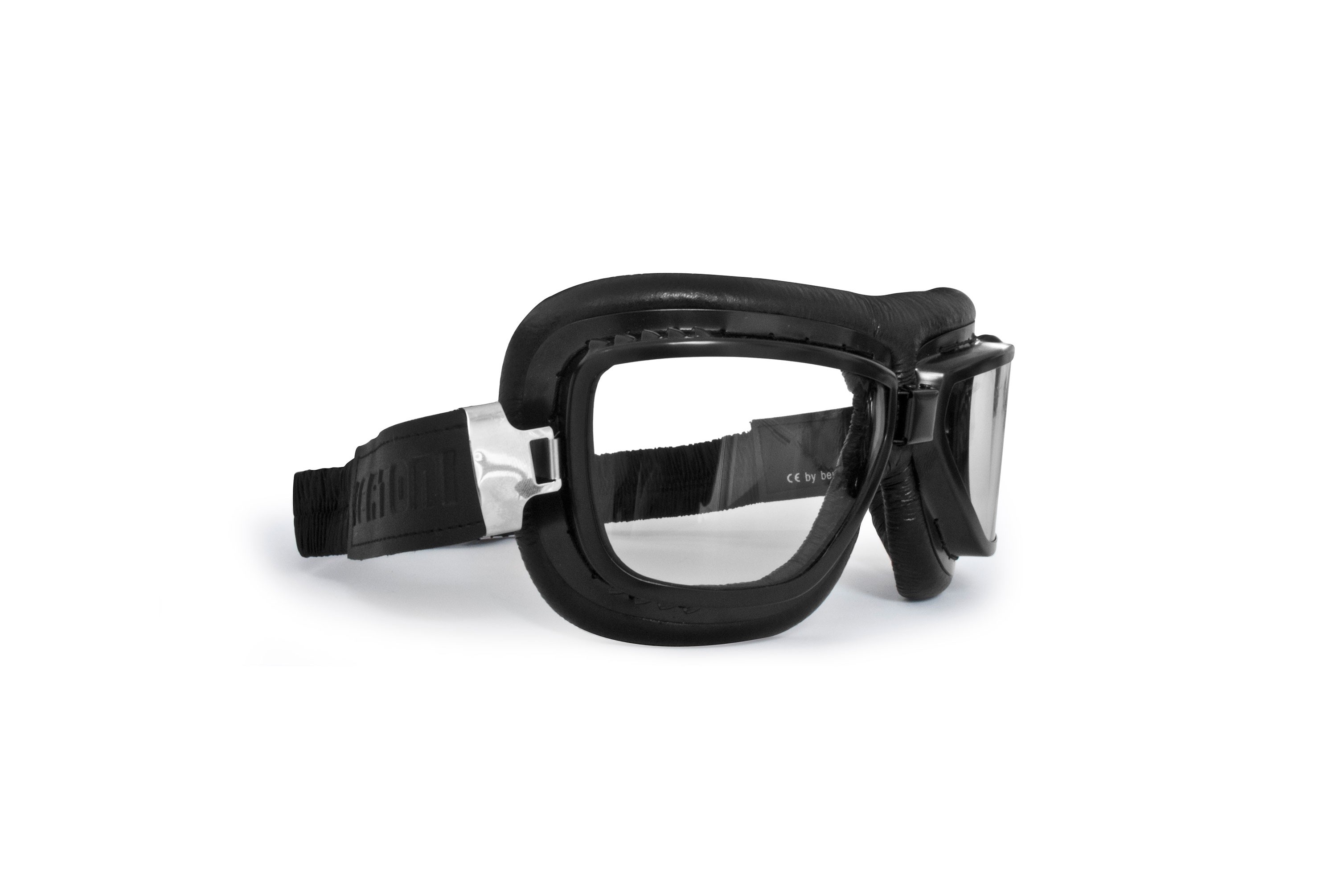 Motorcycle Vintage Goggles - Black Steel Profile - Antifog and Anticrash Lenses - Prescription Glasses Friendly - by Bertoni Italy - AF194A