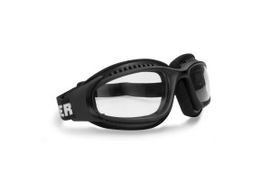 Motorcycle Goggles for Helmets - Photochromic Ventilated Antifog Lens - Adjustable Strap - Mat Black - by Bertoni Italy F113 (Photochromic Lens)