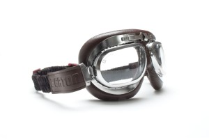 Vintage Motorcycle Goggles with Antifog and Anticrash Lenses - real chromed Steel metal rim - by Bertoni Italy - AF191CRB