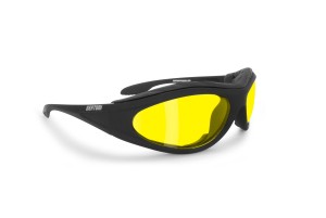 Bertoni Motorcycle Padded Glasses - Windproof Antifog Anticrash Lens - AF125A Mat Black - Yellow Lenses - Motorbyke Riding Sunglasses