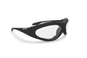 Bertoni Motorcycle Padded Glasses - Windproof Antifog Anticrash Lens - AF125B Mat Black - Clear Lenses - Motorbyke Riding Sunglasses