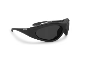 Bertoni Motorcycle Padded Glasses - Windproof Antifog Anticrash Lens - AF125C Mat Black - Smoke Lenses - Motorbyke Riding Sunglasses