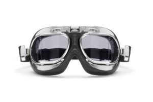 Vintage Motorcycle Aviator Goggles - Antifog Anticrash Light Smoked Squared Lenses - Chromed Steel Frame - AF193CRS  by Bertoni Italy - Motorbike Aviator Helmets Goggles
