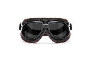 Vintage Motorcycle Goggles in Black Leather and Orange Stitching with Smoke Lenses By Bertoni Italy - AF196A